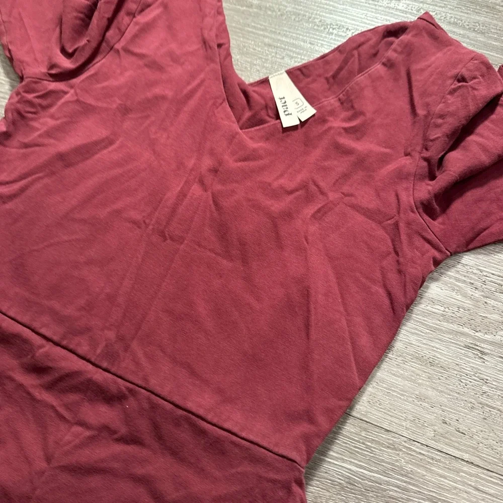 Pact Dress Womens Small Red Fit And Flare Organic Cotton Stretch V Neck Lounge - Picture 2 of 10